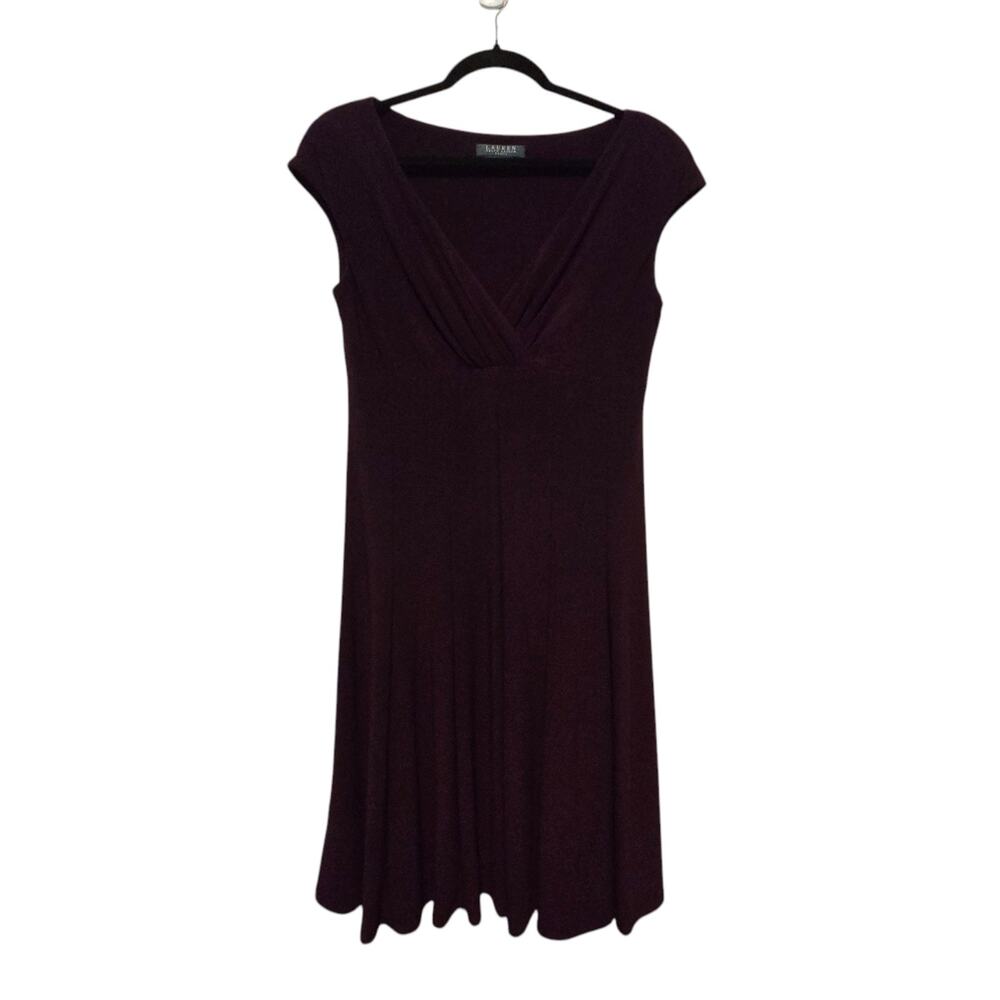 Ralph Lauren LRL Jersey Knit Dress Womens Sz 10 Plum Wine Stretch Empire Waist